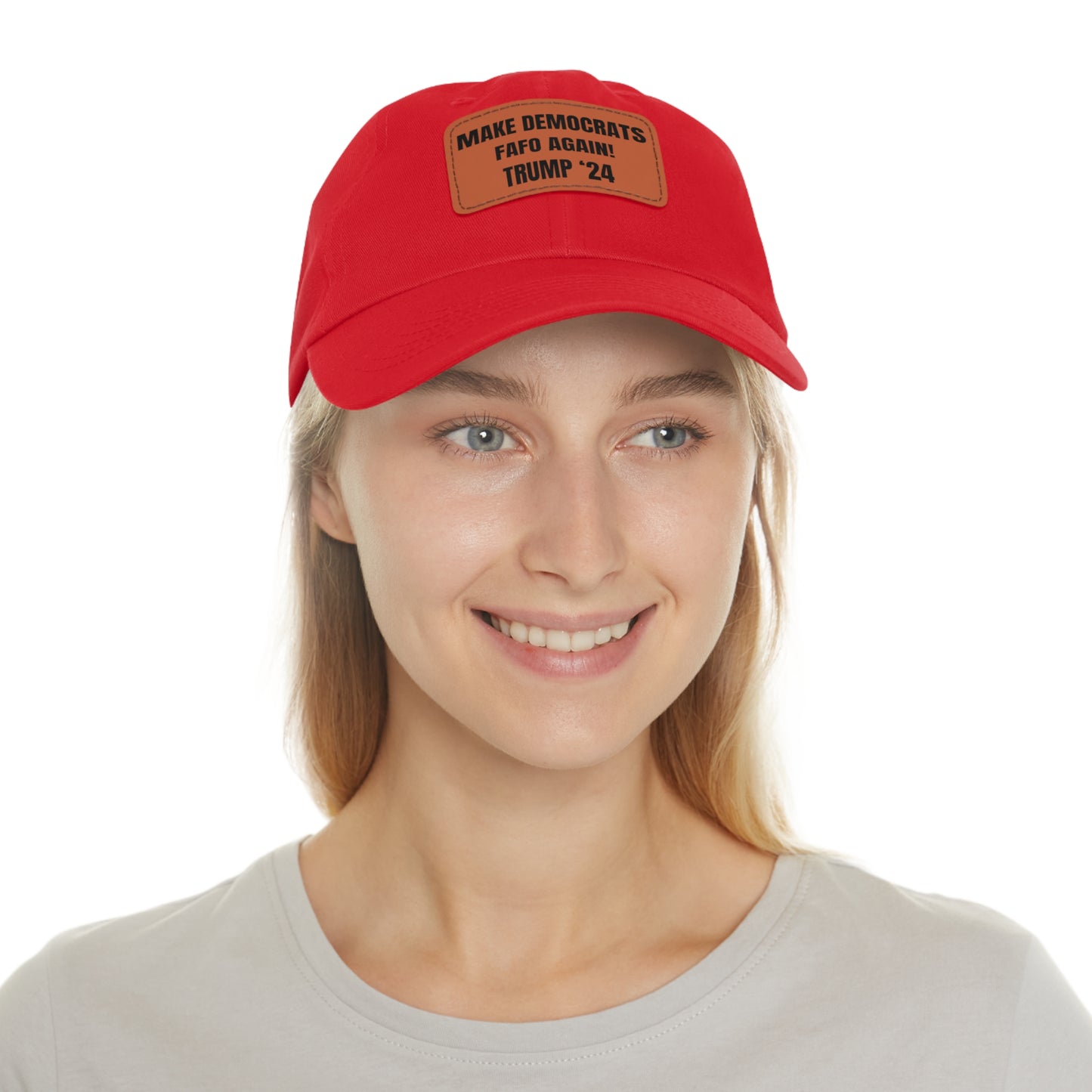 "MAKE DEMOCRATS FAFO AGAIN! TRUMP '24" Leather Patch Hat