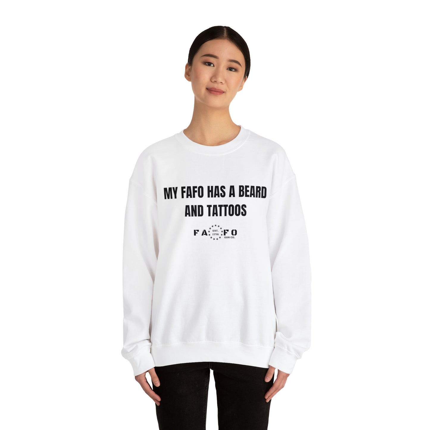 “MY FAFO HAS A BEARD AND TATTOOS” Unisex Heavy Blend™ Crewneck Sweatshirt