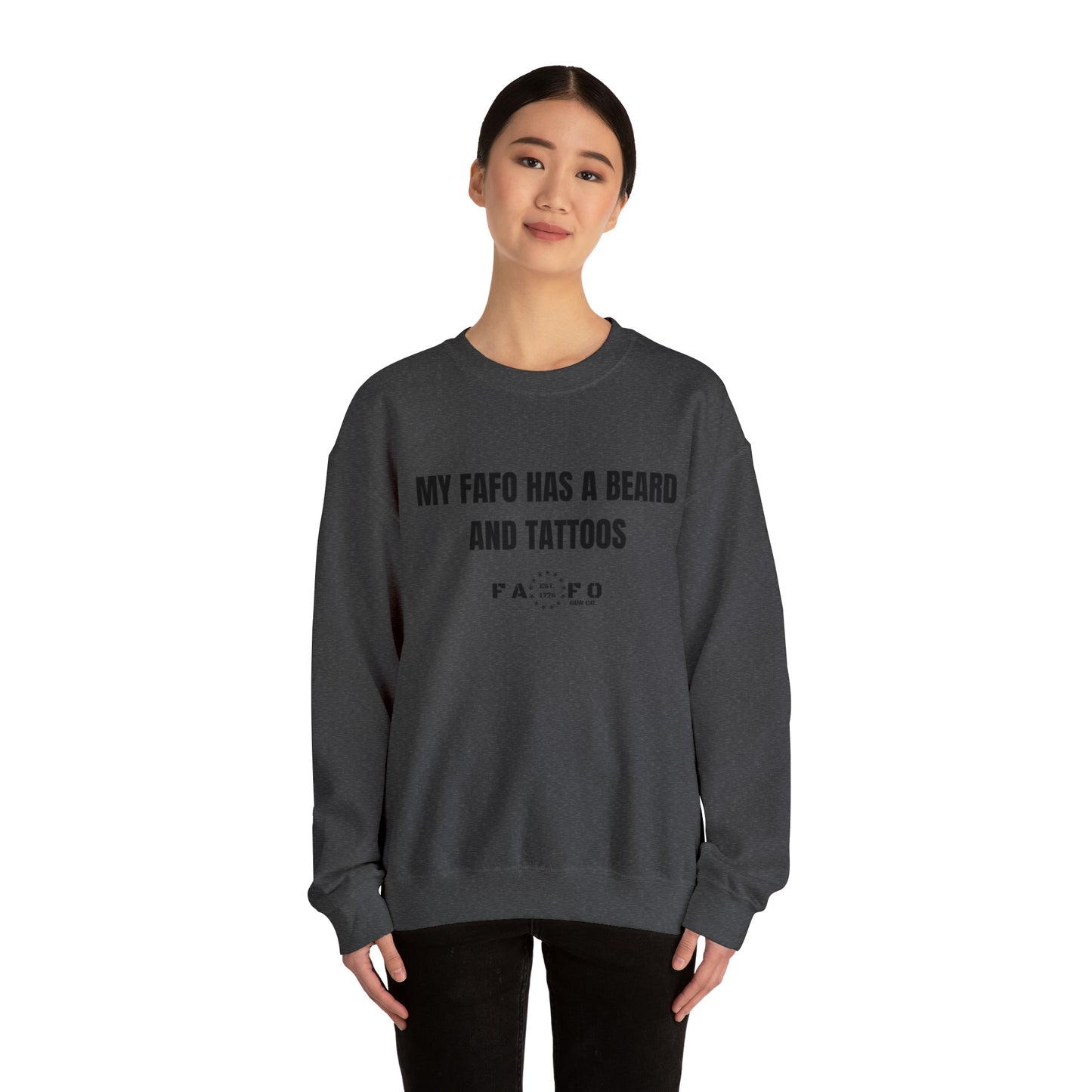 “MY FAFO HAS A BEARD AND TATTOOS” Unisex Heavy Blend™ Crewneck Sweatshirt